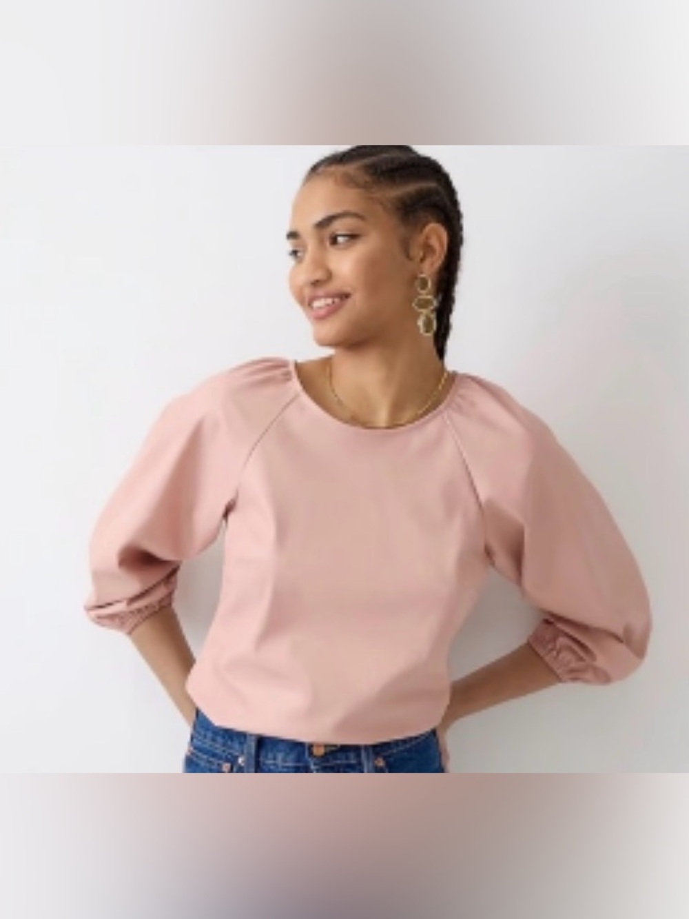 J. Crew Puff-sleeve open-back faux-leather top